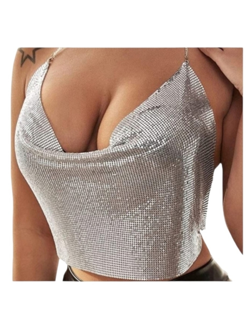 Halter Neck Metallic Silver Croptop